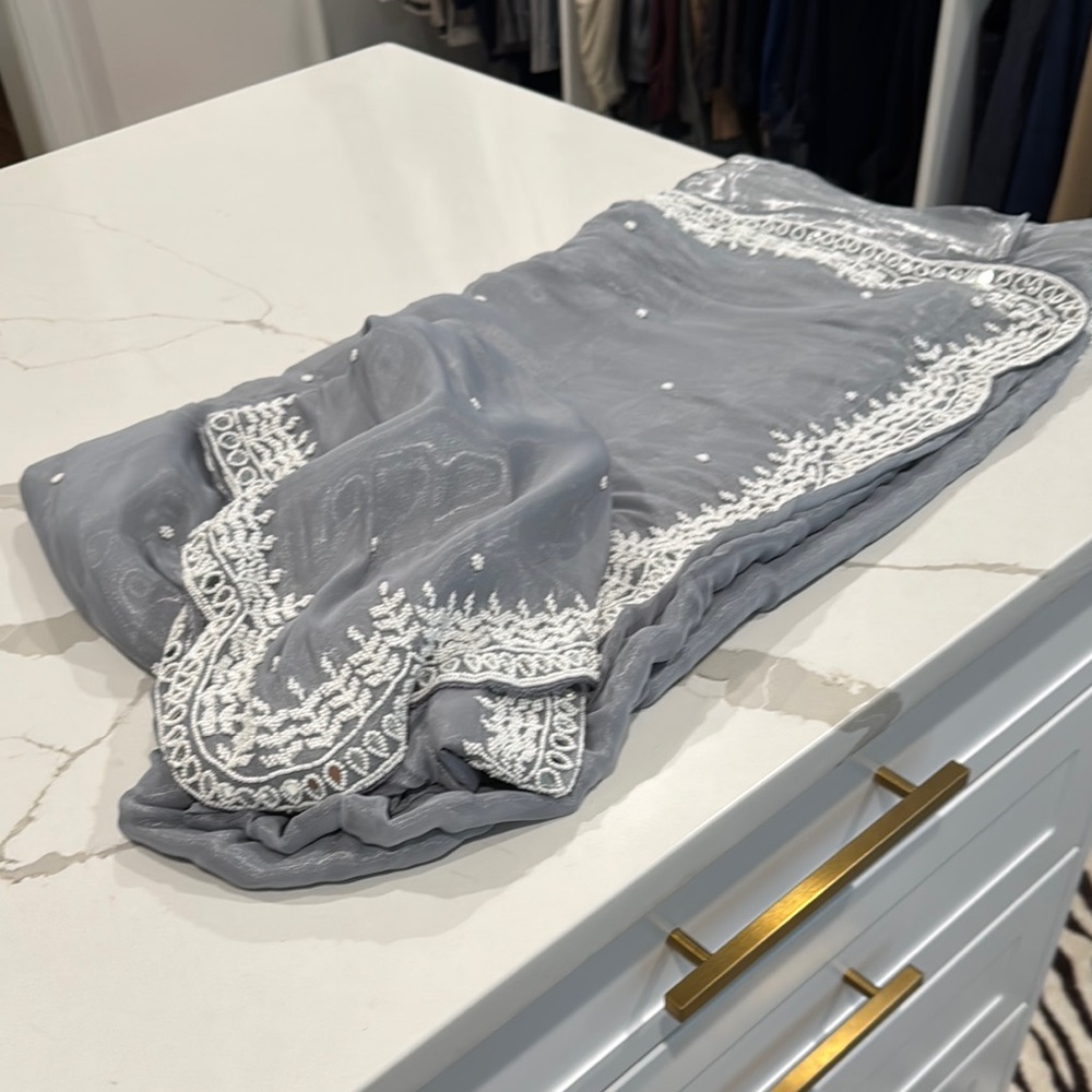 Gray Embroidered saree